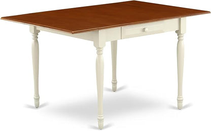 East West Furniture MZDA3-WHI-W 3 Piece Dining Table Set for Small Spaces Contains a Rectangle Dining Room Table with Dropleaf and 2 Wooden Seat Chairs, 36x54 Inch, Buttermilk & Cherry