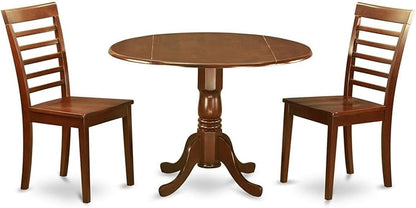 East West Furniture DLML3-MAH-W 3 Piece Modern Dining Table Set Contains a Round Wooden Table with Dropleaf and 2 Kitchen Dining Chairs, 42x42 Inch, Mahogany