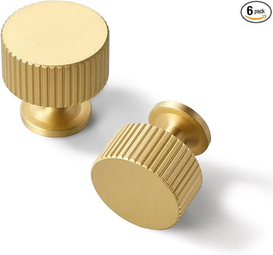 Brushed Gold Kitchen Cabinet Knob - Solid Brass Dresser Drawer Knob 6 Pack, Brass Handles for Bathroom Bedroom Closet Wardrobe,Furniture Hardware pulls