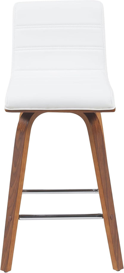 Vienna Modern Counter Height Swivel Bar Stool with Snow White Faux Leather Seat and Walnut Finished Wood Frame Set of 3