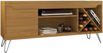 Manhattan Comfort Baxter 53.54" Mid Century TV Stand for Bedroom and Living Room Use, Entertainment Center with Storage, Shelves and Wine Racks, Ideal for 46 to 50 Inch Screens, Cinnamon