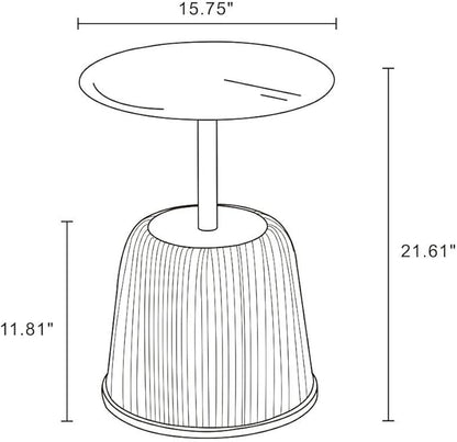Manhattan Comfort Anderson Modern 15.75" Round End Tables 1.0 - Elegant Leatherette Upholstered Base with Pleated Design & Gold Steel Tabletop, Fully Assembled Accent Furniture, Set of 1, Cream
