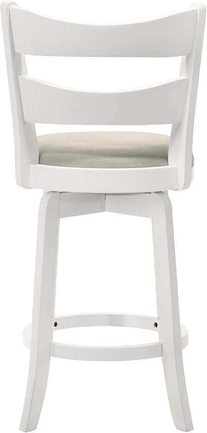 Armen Living Blair 30 in. Matte White Bar Height Rubberwood Swivel Barstool with Fog Fabric Seat - Set of 2
