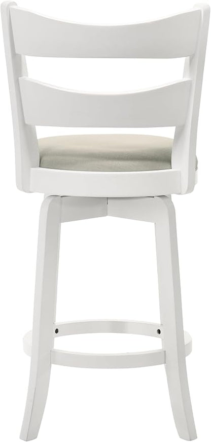 Armen Living Blair 30 in. Matte White Bar Height Rubberwood Swivel Barstool with Fog Fabric Seat - Set of 2