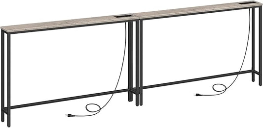 HOOBRO 2 Pack 47.2" Narrow Console Table with Power Outlets, 5.9" Behind Couch Table with Charging Station, Extra Long Sofa Table, Skinny Entryway Table for Living Room, Hallway, Greige BG15XGP201G1