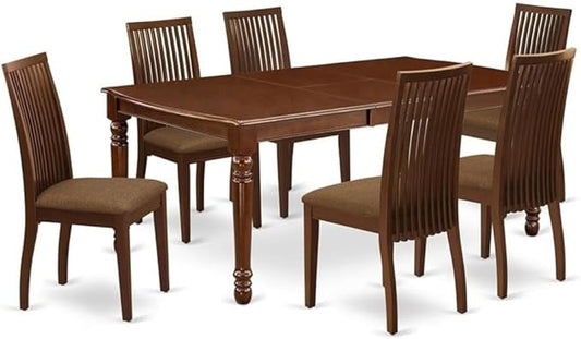 East West Furniture DOIP7-MAH-C 7 Piece Kitchen Table Set Consist of a Rectangle Dining Table with Butterfly Leaf and 6 Linen Fabric Upholstered Dining Chairs, 42x78 Inch, Mahogany