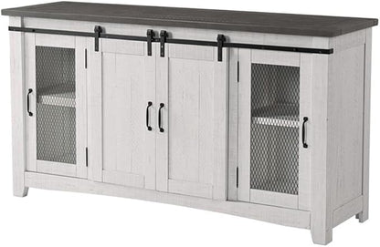 Martin Svensson Home Rustic 65” Solid Wood TV Stand with Storage, White Stain with Grey Stain Top