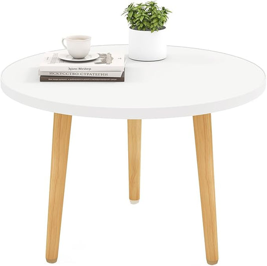 Round Coffee Table Low Table with 3 Solid Wood Sturdy Legs, Floor Table Desk for Sitting on The Floor, Storage and Living Room Furniture (White)