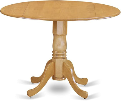 East West Furniture DLEN5-OAK-07 5 Piece Kitchen Table & Chairs Set Includes a Round Dining Table with Dropleaf and 4 Limelight Linen Fabric Parson Dining Chairs, 42x42 Inch, Oak