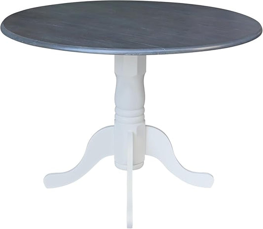 International Concepts Inch Dual 42 Drop Leaf Dining Table, White/Heather Gray