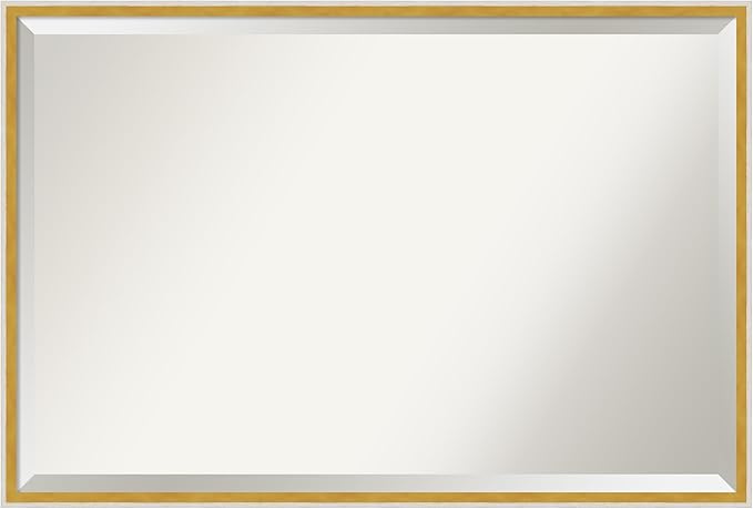 Amanti Art White Bathroom Mirror for Over Sink, 25x37 Paige White Gold Rectangle Vanity Mirror, Large Modern Contemporary Wood Frame, Hangs Horizonally and Vertically, Bathroom Wall Decor, Beveled