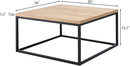 CENSI 30"x30" Natural Oak Accent Coffee Table Ottoman for Living Room, Modern Industrial Style, 1.2" Extra Thick Tabletop (Light Wood)