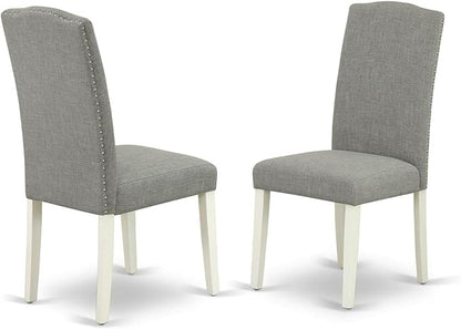 East West Furniture SHEN5-LWH-06 5 Piece Kitchen Table Set Includes a Round Dining Room Table with Pedestal and 4 Dark Shitake Linen Fabric Upholstered Chairs, 42x42 Inch, Linen White