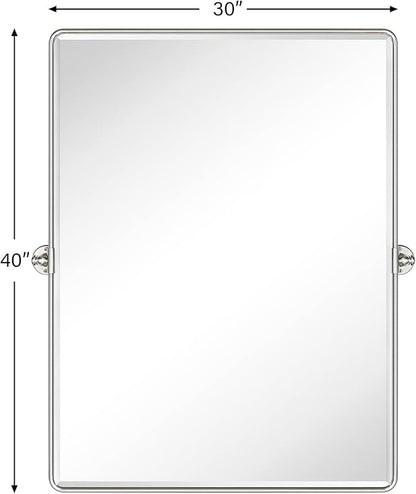 TEHOME 30x40'' Brushed Nickel Pivot Bathroom Mirror Tilt Vanity Mirror 40x30'' Brushed Silver Metal Framed Rectangular Tilting Beveled Vanity Mirrors for Wall, Vertical