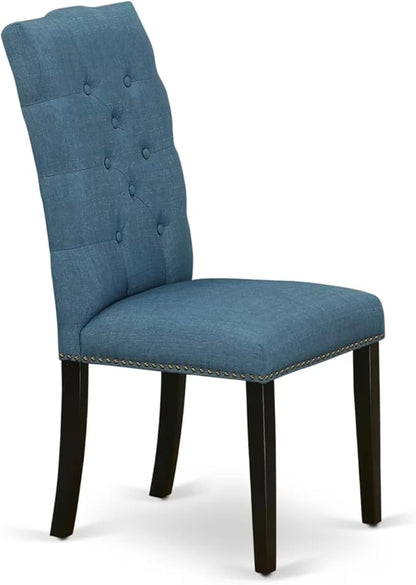 East West Furniture V697EL121-6 6 Piece Kitchen Table Set Contains a Rectangle Dining Table with V-Legs and 4 Blue Linen Fabric Parson Chairs with a Bench, 40x72 Inch, Multi-Color