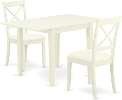 East West Furniture NDBO3-LWH-LC 3 Piece Dining Room Table Set Contains a Rectangle Dining Table with Dropleaf and 2 Faux Leather Upholstered Chairs, 30x48 Inch, Linen White