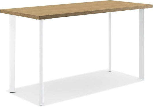 HON Coze Home Office Desks, Sturdy Table Computer Desk, 54", Natural Recon Top, White Base