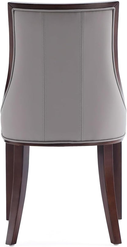 Manhattan Comfort Fifth Avenue Faux Leather Dining Chairs, Parsons Accent Furniture with Padded Wingback Seat, Fine Rectangular Stitching and Solid Beech Wood Frame, Set of 2, Grey