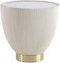 Manhattan Comfort Anderson Modern 18" Round End Table 2.0 | Ceramic Marble Tabletop, Elegant Pleated Leatherette Design & Gold Stainless Steel Base, Fully Assembled Accent Furniture, Set of 1, Cream