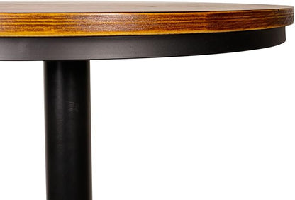 Round Bar Height Bistro Pub Table - Natural Wood Top, Heavy Metal Frame, 21.7 Inch Top, 40.5 Inch Height