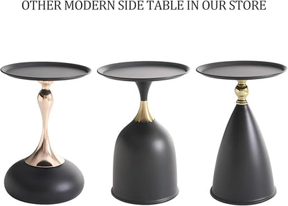Small Round Black Side Table for Small Spaces, Pedestal Modern Couch End Tables for Living Room, Unique Accent Sofa Drink Table Metal Martini Tables for Recliner, Bedroom