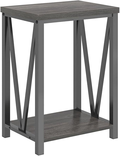 FOLUBAN Small Side Table, Rustic Wood and Metal End Table with Storage, Vintage Night Stand for Living Room Bedroom Office, Dark Gray