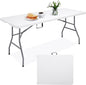 6 FT Folding Table for Indoor Outdoor, Portable Heavy Duty Folding Camping Tables for Eating, Fold-in-Half Plastic Dining Picnic Party Utility Card Table with Carrying Handle, 71x29 inch