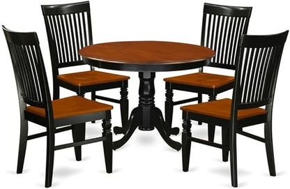 East West Furniture HLWE5-BCH-W 5 Piece Modern Dining Table Set Includes a Round Wooden Table with Pedestal and 4 Dining Chairs, 42x42 Inch, Black & Cherry