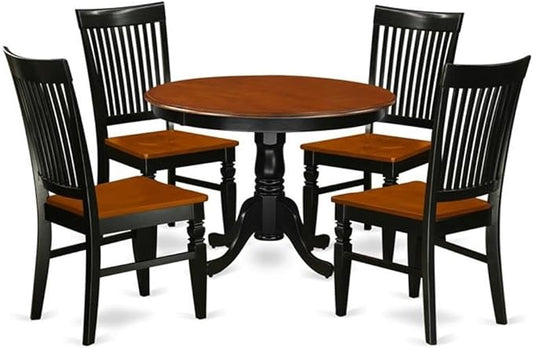 East West Furniture HLWE5-BCH-W 5 Piece Modern Dining Table Set Includes a Round Wooden Table with Pedestal and 4 Dining Chairs, 42x42 Inch, Black & Cherry