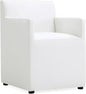 Manhattan Comfort Anna Square Modern Dining Chair with Arms, Head-to-Toe Faux Leather Upholstered Accent Armchair with Plastic Foot Padding, Set of 1, Cream