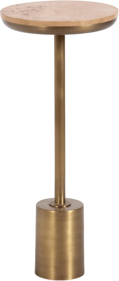 Kate and Laurel Xyler Modern Round Wood and Metal Drink Table, 10 x 10 x 24, Burlwood and Antique Brass, Transitional Pedestal Table for Use as Indoor Plant Stand or Living Room Decor Accent