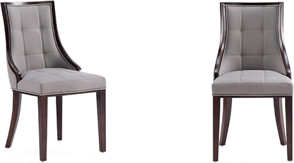 Manhattan Comfort Fifth Avenue Faux Leather Dining Chairs, Parsons Accent Furniture with Padded Wingback Seat, Fine Rectangular Stitching and Solid Beech Wood Frame, Set of 2, Grey