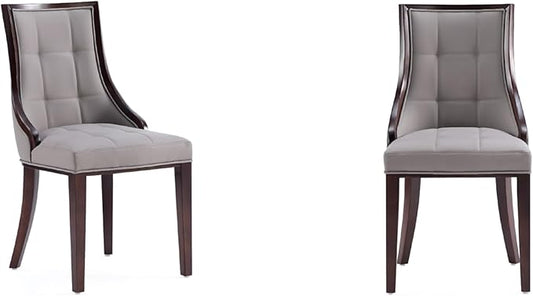 Manhattan Comfort Fifth Avenue Faux Leather Dining Chairs, Parsons Accent Furniture with Padded Wingback Seat, Fine Rectangular Stitching and Solid Beech Wood Frame, Set of 2, Grey