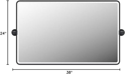 TEHOME 24x38 Horizontal Pivot Bathroom Mirror Tilting Black Metal Framed Pivot Rectangle Bathroom Mirror Rounded Rectangluar Tilting Beveled Vanity Mirrors for Wall