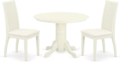 East West Furniture SHIP3-WHI-C 3 Piece Dinette Set for Small Spaces Contains a Round Dining Room Table with Pedestal and 2 Linen Fabric Kitchen Dining Chairs, 42x42 Inch, Linen White
