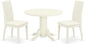 East West Furniture SHIP3-WHI-C 3 Piece Dinette Set for Small Spaces Contains a Round Dining Room Table with Pedestal and 2 Linen Fabric Kitchen Dining Chairs, 42x42 Inch, Linen White