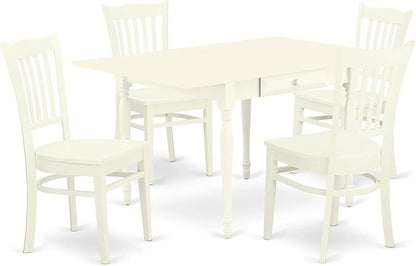 East West Furniture MZGR5-LWH-W 5 Piece Dining Set Includes a Rectangle Dining Room Table with Dropleaf and 4 Kitchen Chairs, 36x54 Inch, Linen White