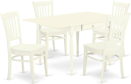 East West Furniture MZGR5-LWH-W 5 Piece Dining Set Includes a Rectangle Dining Room Table with Dropleaf and 4 Kitchen Chairs, 36x54 Inch, Linen White