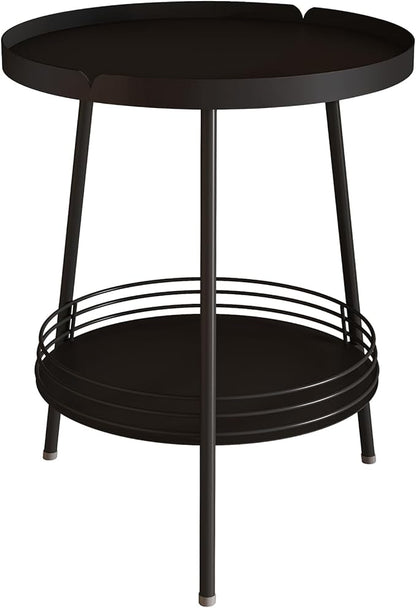 Benkyo 2 Tier Black Metal Round Side Table Tiered Two Shelf Storage Coffee Sofa End Table for Living Room and Bedroom,Black
