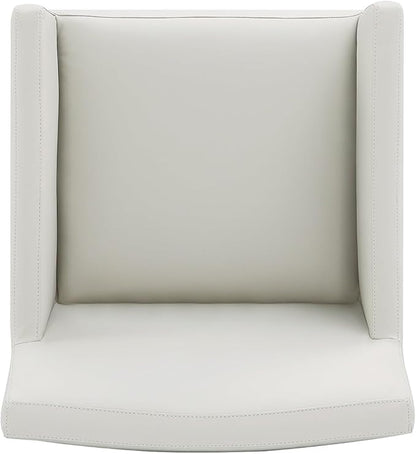 Manhattan Comfort Anna Square Modern Dining Chair with Arms, Head-to-Toe Faux Leather Upholstered Accent Armchair with Plastic Foot Padding, Set of 1, Stone Grey
