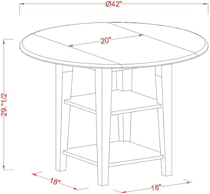 East West Furniture SUAV5-LWH-W 5 Piece Dining Table Set for 4 Includes a Round Kitchen Table with Dropleaf & Shelves and 4 Kitchen Dining Chairs, 42x42 Inch, Linen White