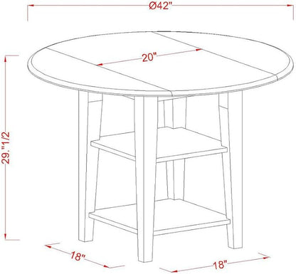 East West Furniture SUDA3-LWH-W 3 Piece Dining Room Table Set Contains a Round Dining Table with Dropleaf & Shelves and 2 Wood Seat Chairs, 42x42 Inch, Linen White