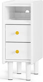 Huolewa Narrow Nightstand with 2 Drawers - Solid Wood Narrow Side Table with Open Shelf for Small Spaces, Couch, Bedroom, Living, Office - Small Bedside Table, End Tables (White, 7.87 inch)