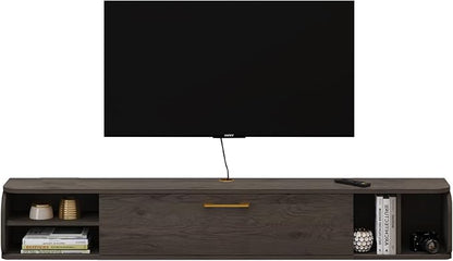 Floating TV Unit, 67'' Wall Mounted TV Cabinet, Floating Shelves with 4 Cabinets, Wooden Entertainment Media Console Center Large Storage TV Bench for Living Room & Office (67IN, Dark Grey)
