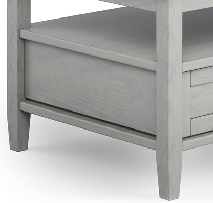 SIMPLIHOME Warm Shaker Coffee Table - 48 inch Wide Solid Wood Cocktail Table in Fog Grey, Transitional Living Room Table with 2 Storage Drawers and Open Shelf for Sitting Area or Lounge