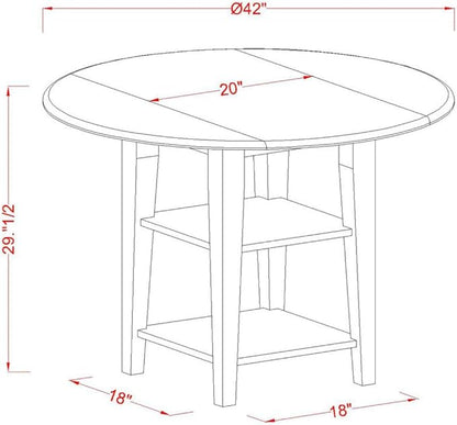 East West Furniture SUNI3-BMK-W 3 Piece Kitchen Table Set for Small Spaces Contains a Round Dining Room Table with Dropleaf & Shelves and 2 Dining Chairs, 42x42 Inch, Buttermilk & Cherry