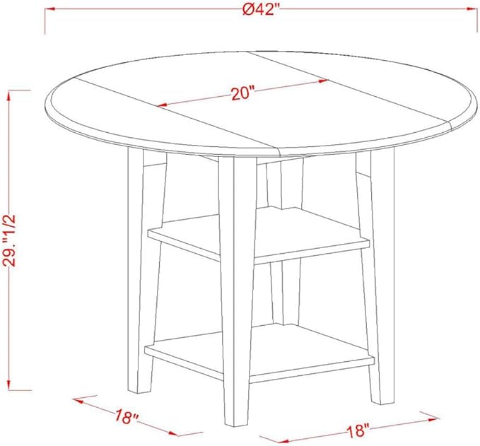 East West Furniture SUAV5-BCH-LC 5 Piece Dining Table Set for 4 Includes a Round Kitchen Table with Dropleaf & Shelves and 4 Faux Leather Dining Room Chairs, 42x42 Inch, Black & Cherry