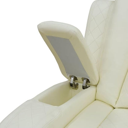 Electric Power Recliner Chair Living Room Furniture, Comfy Wide Lazy Home Theater Breathing Leather Seating with USB 2.0 Charging Ports, LED Light Strips (White)