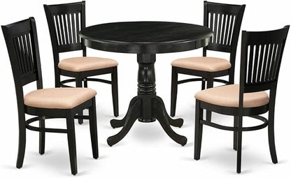 East West Furniture ANVA5-BLK-C 5 Piece Dining Room Furniture Set Includes a Round Dining Table with Pedestal and 4 Linen Fabric Upholstered Chairs, 36x36 Inch, Black