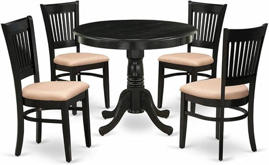 East West Furniture ANVA5-BLK-C 5 Piece Dining Room Furniture Set Includes a Round Dining Table with Pedestal and 4 Linen Fabric Upholstered Chairs, 36x36 Inch, Black